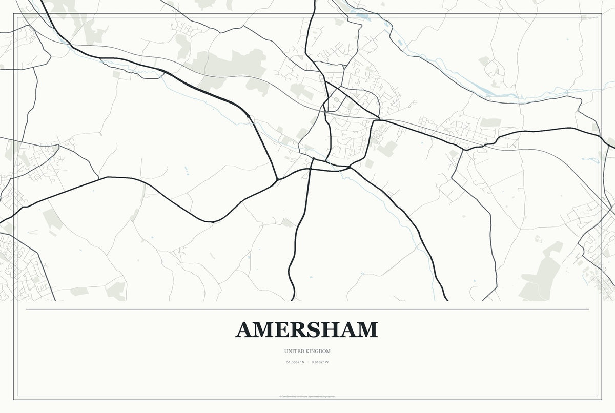 Amersham, United Kingdom City Map Aluminum Sign in Gallery Air style