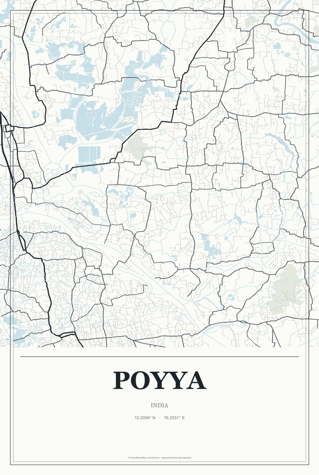 Poyya, India City Map Aluminum Sign in Gallery Air style