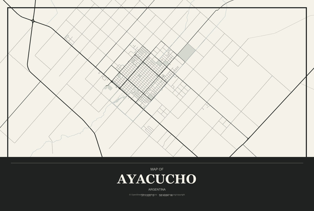Ayacucho, Argentina City Map Aluminum Sign in Museum Plaque style