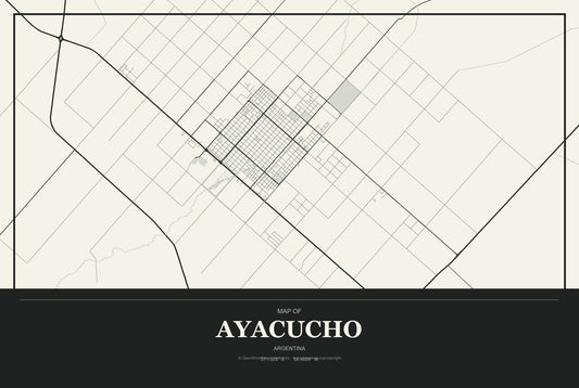 Ayacucho, Argentina City Map Aluminum Sign in Museum Plaque style
