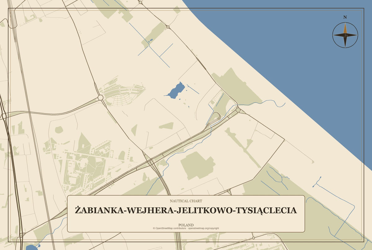 Żabianka-Wejhera-Jelitkowo-Tysiąclecia, Poland City Map Aluminum Sign in Heritage Nautical style
