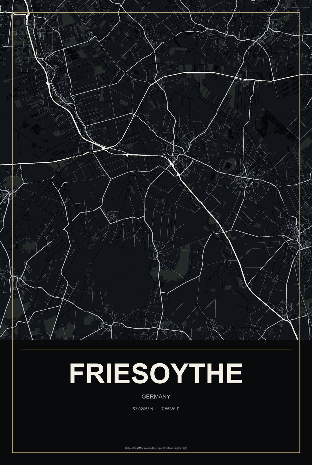 Friesoythe, Germany City Map Aluminum Sign in Metropolitan Noir style