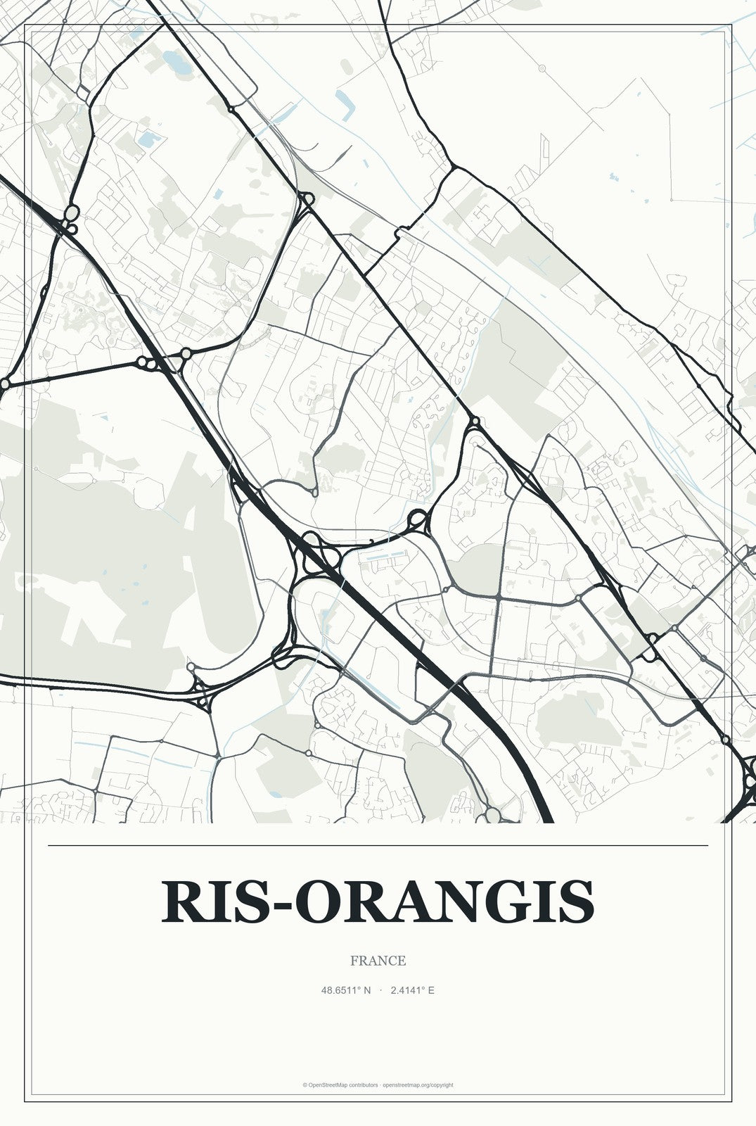 Ris-Orangis, France City Map Aluminum Sign in Gallery Air style