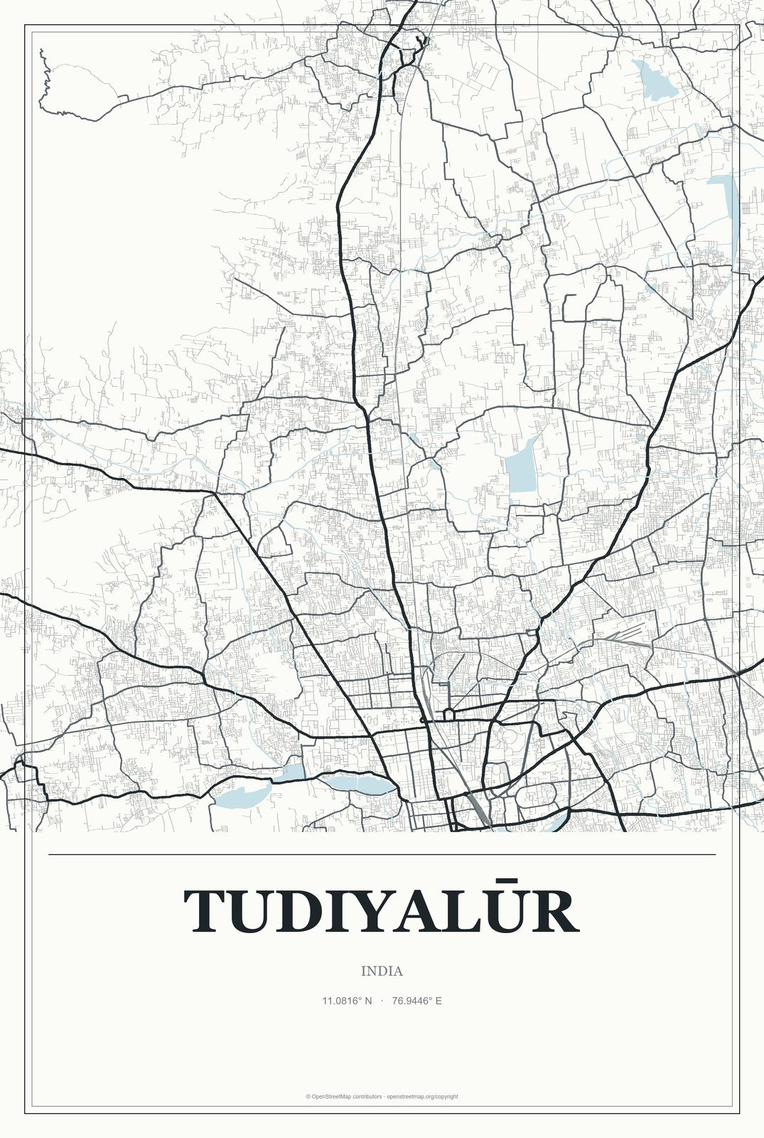 Tudiyalūr, India City Map Aluminum Sign in Gallery Air style
