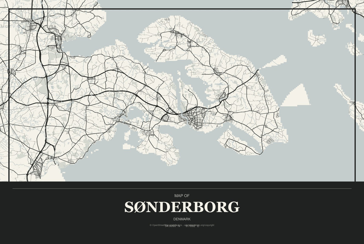 Sønderborg, Denmark City Map Aluminum Sign in Museum Plaque style