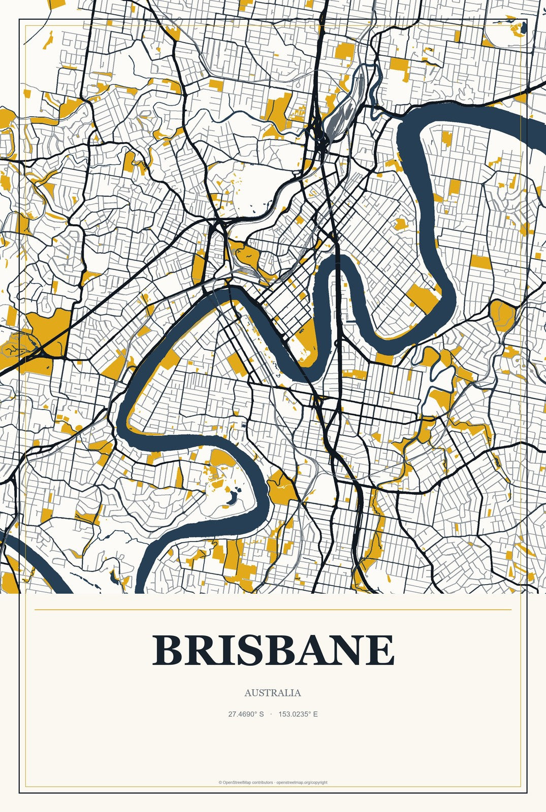 Brisbane, Australia City Map Aluminum Sign in Citrine Modern style