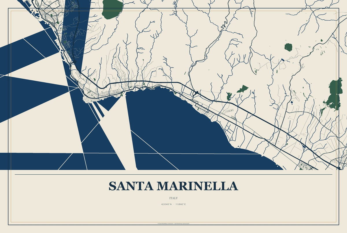 Santa Marinella, Italy City Map Aluminum Sign in Coastal Cutout style
