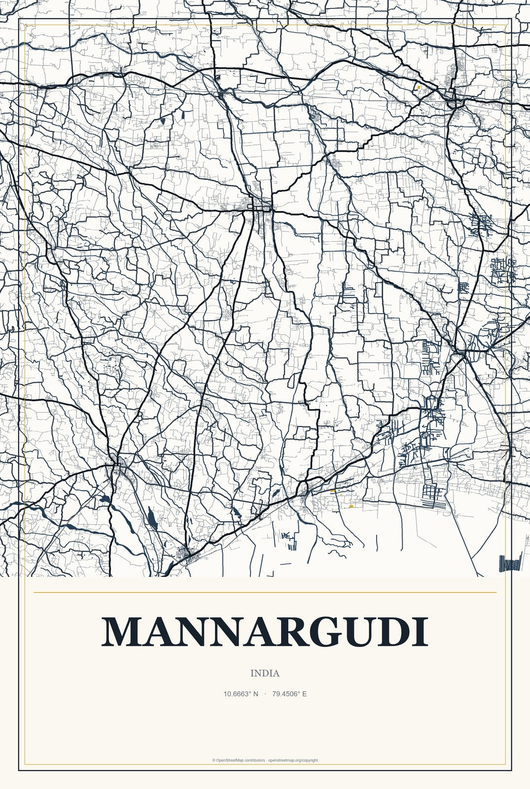 Mannargudi, India City Map Aluminum Sign in Citrine Modern style