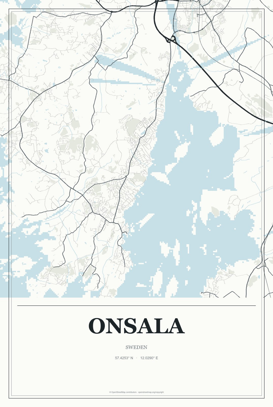 Onsala, Sweden City Map Aluminum Sign in Gallery Air style