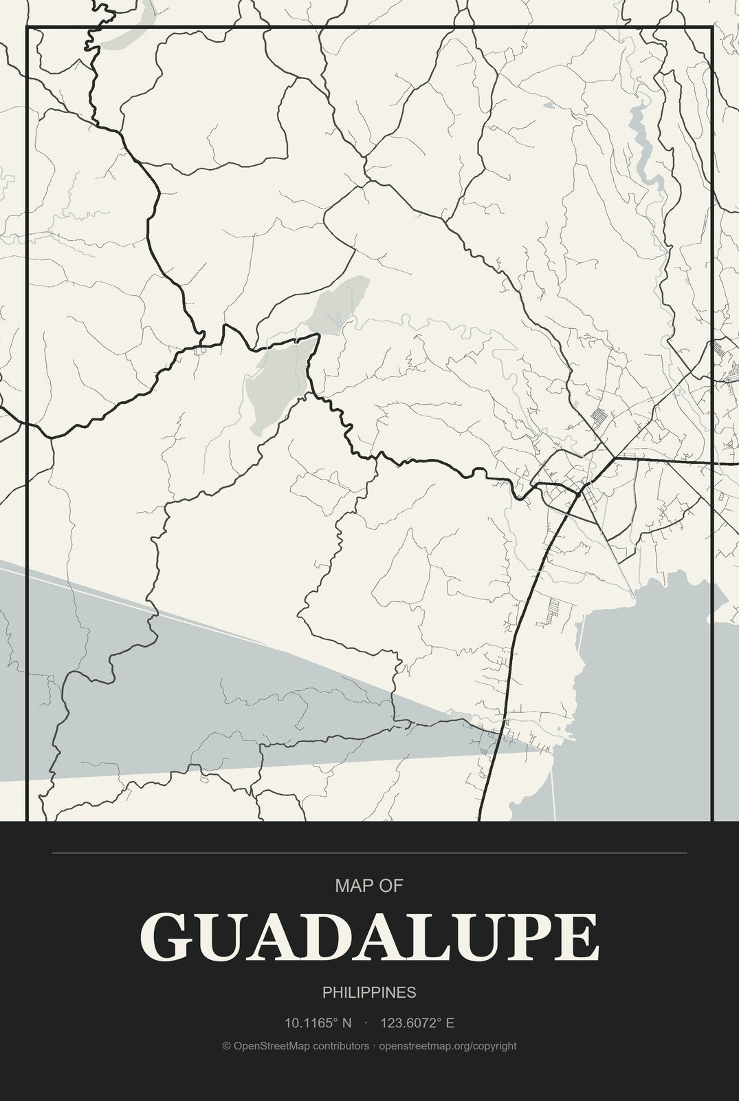 Guadalupe, Central Visayas, Philippines City Map Aluminum Sign in Museum Plaque style