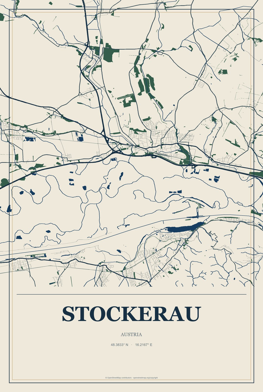 Stockerau, Austria City Map Aluminum Sign in Coastal Cutout style