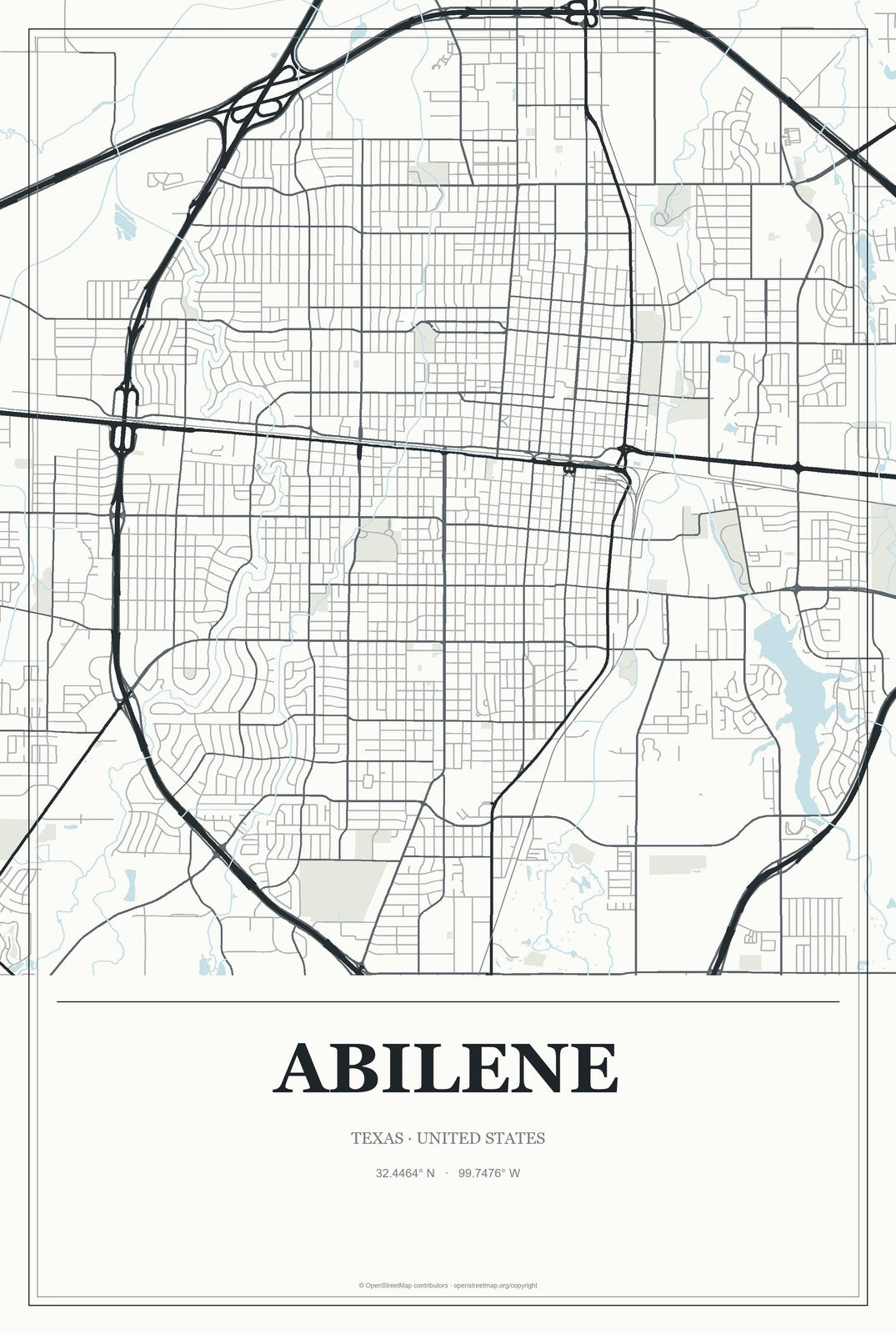 Abilene, Texas City Map Aluminum Sign in Gallery Air style