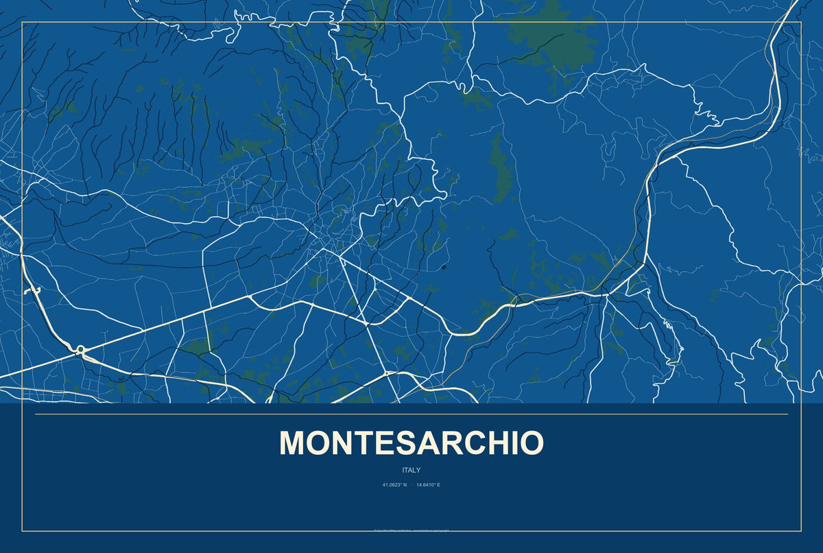 Montesarchio, Italy City Map Aluminum Sign in Harbor Cobalt style