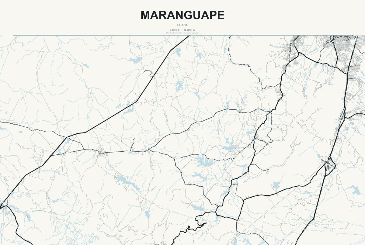 Maranguape, Brazil City Map Aluminum Sign in Headline Atlas style