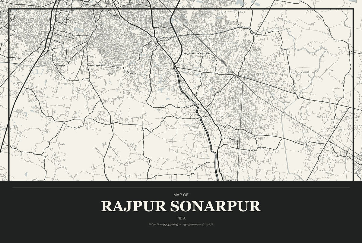 Rajpur Sonarpur, India City Map Aluminum Sign in Museum Plaque style