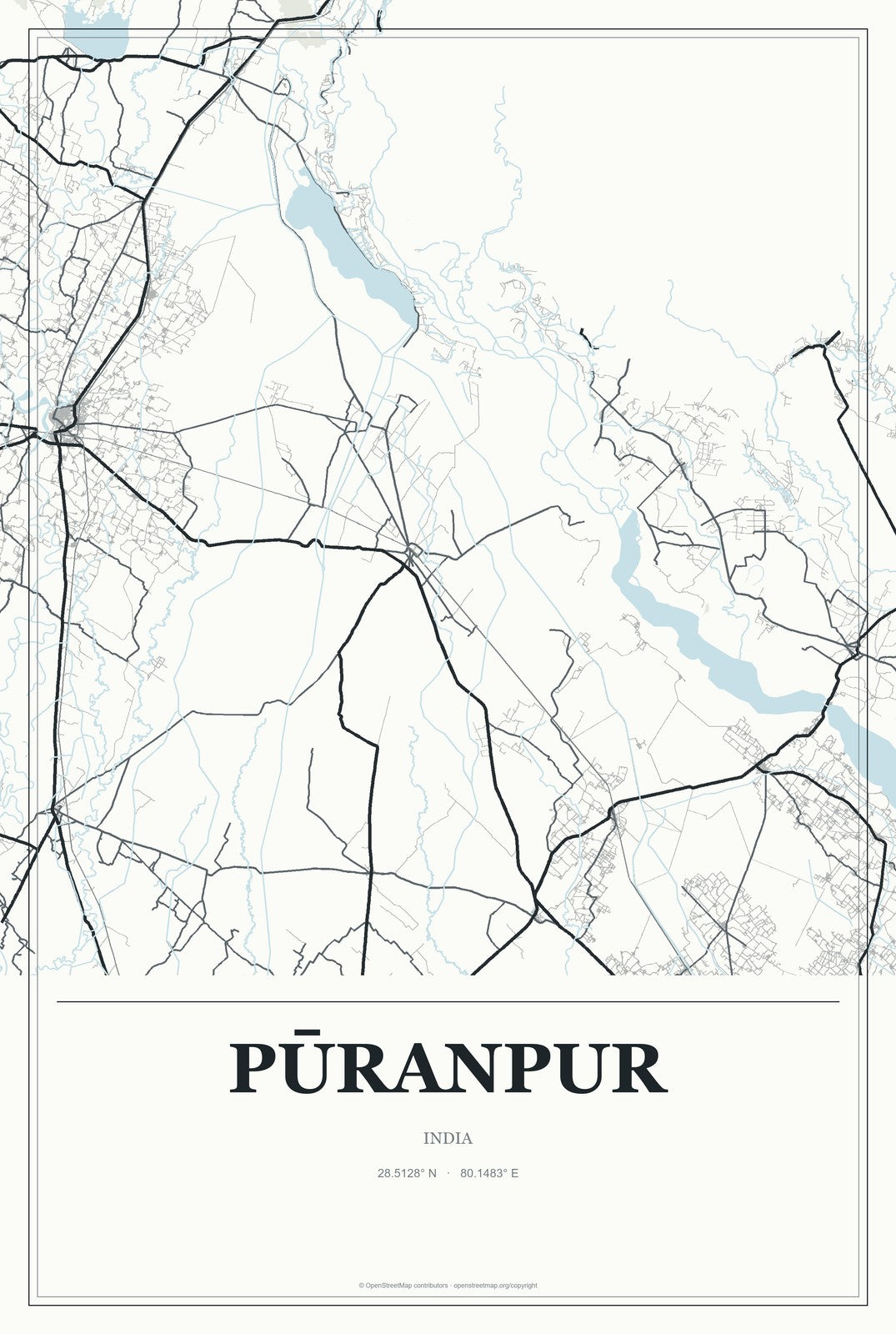 Pūranpur, India City Map Aluminum Sign in Gallery Air style