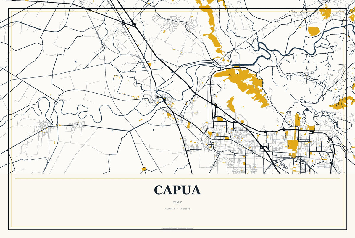 Capua, Italy City Map Aluminum Sign in Citrine Modern style