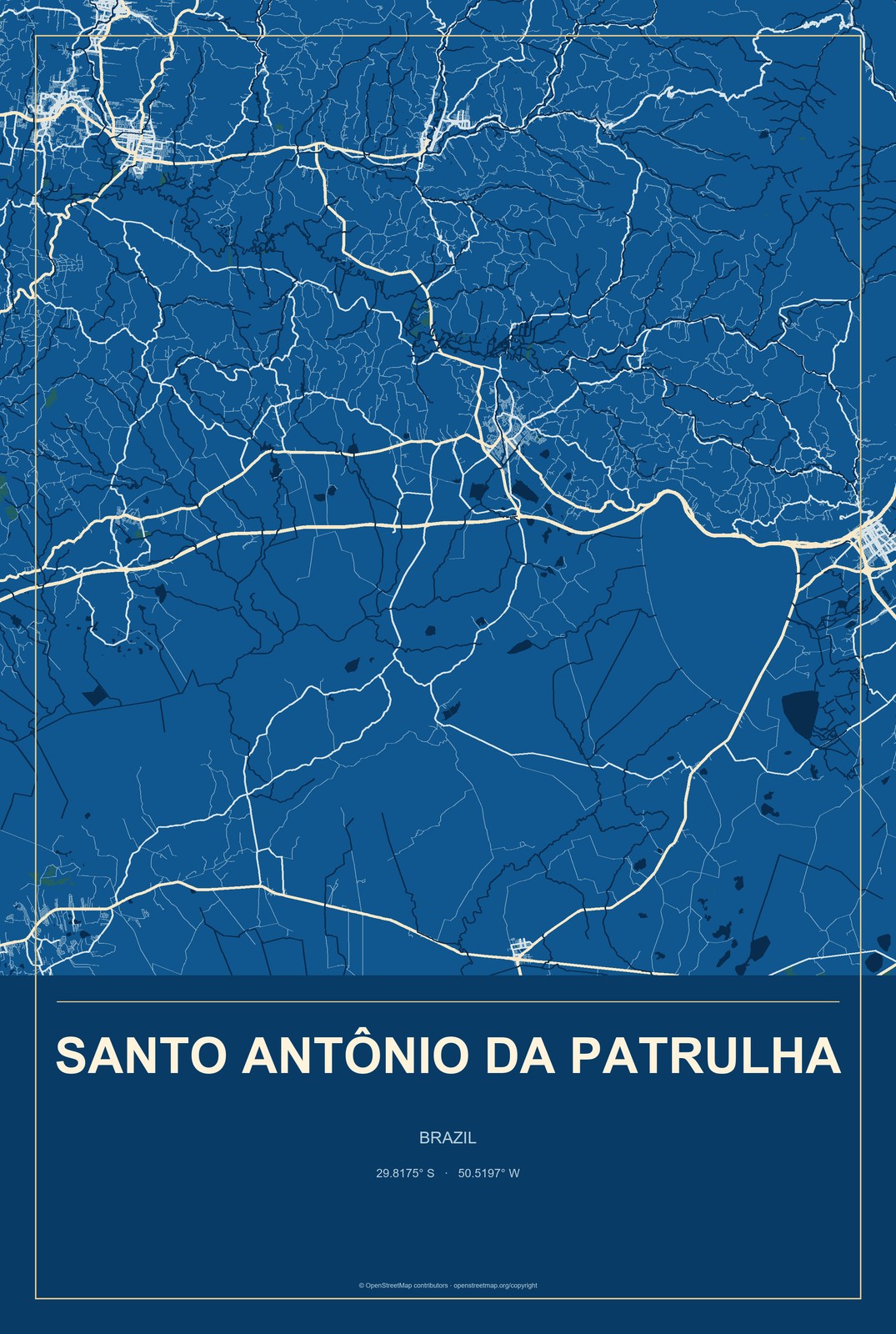 Santo Antônio da Patrulha, Brazil City Map Aluminum Sign in Harbor Cobalt style