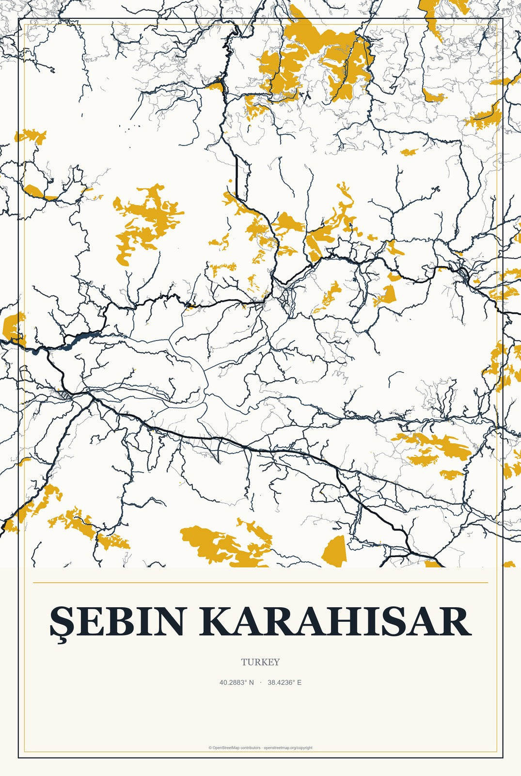 Şebin Karahisar, Turkey City Map Aluminum Sign in Citrine Modern style