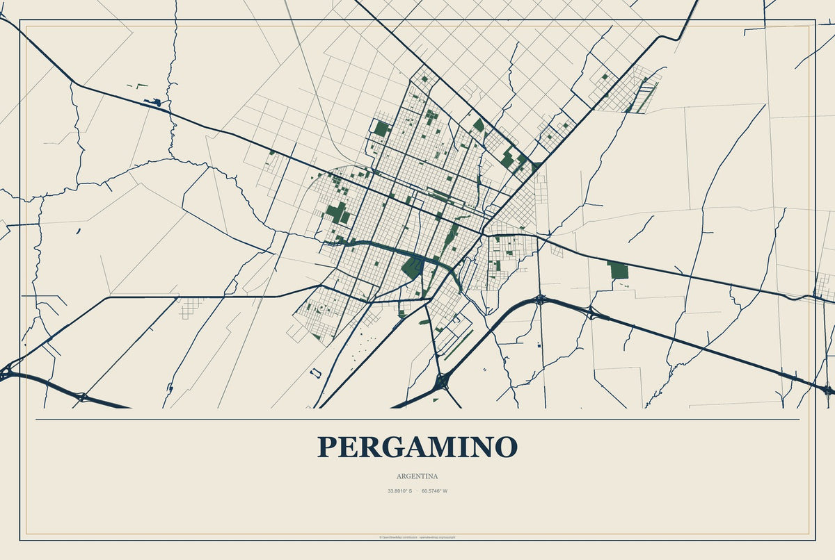 Pergamino, Argentina City Map Aluminum Sign in Coastal Cutout style