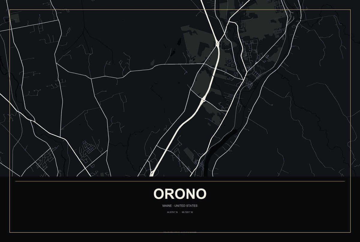 Orono, Maine City Map Aluminum Sign in Metropolitan Noir style