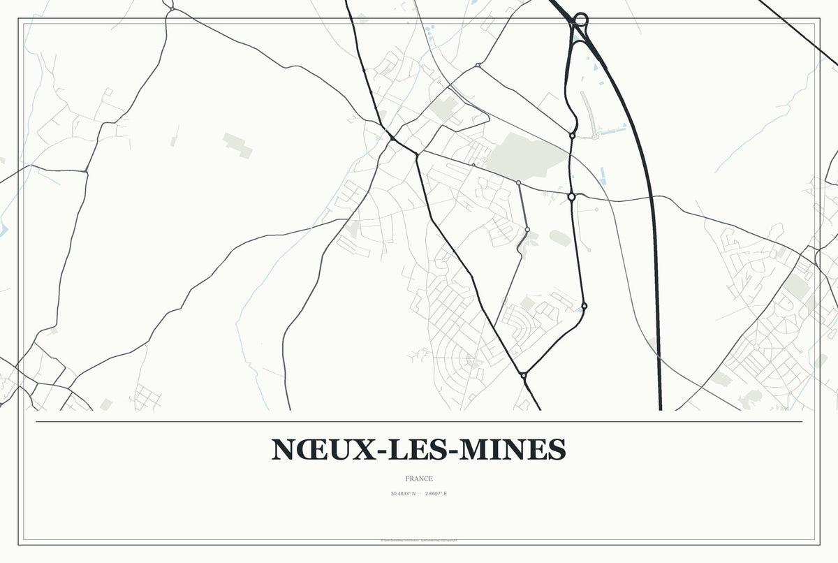 Nœux-les-Mines, France City Map Aluminum Sign in Gallery Air style