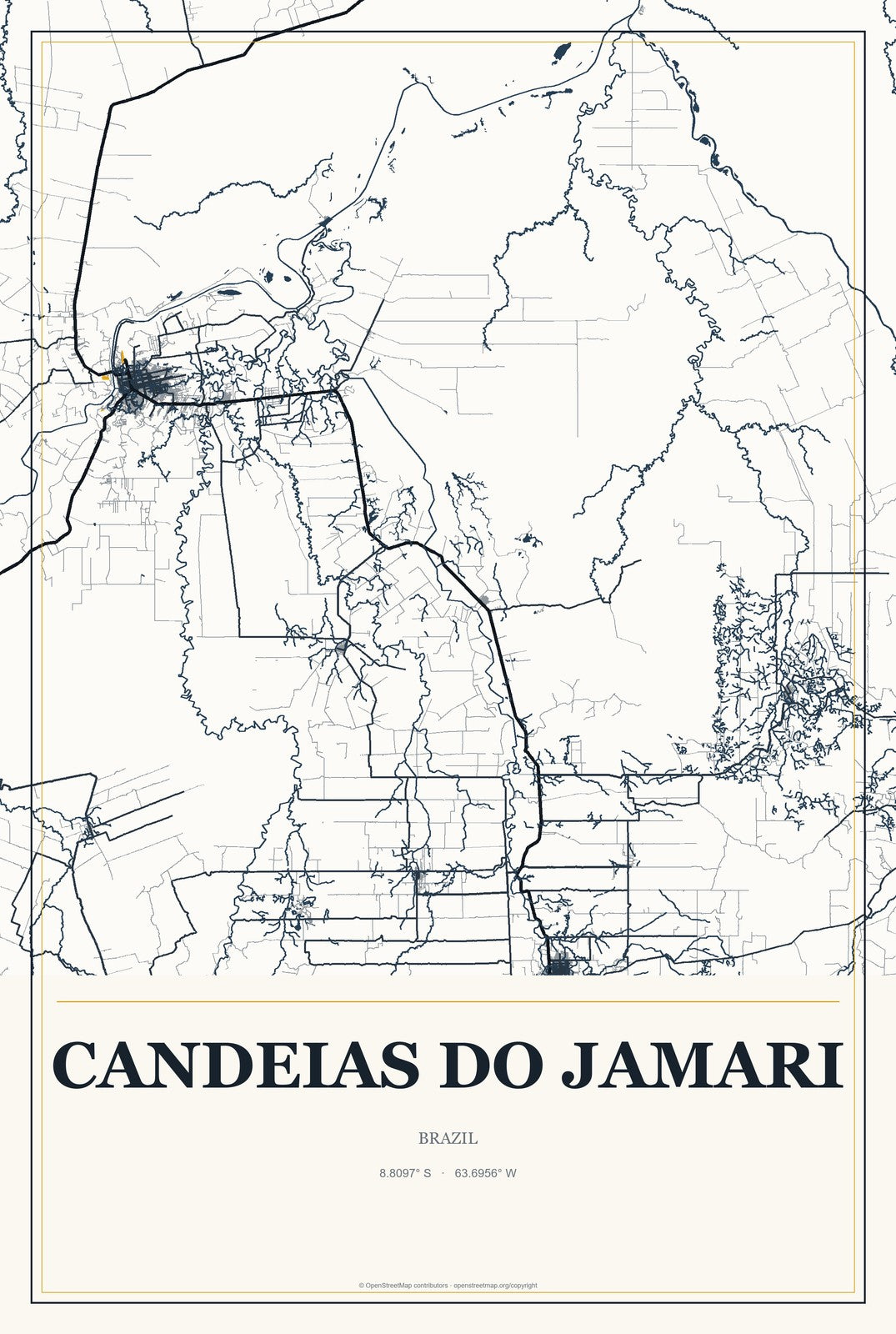 Candeias do Jamari, Brazil City Map Aluminum Sign in Citrine Modern style