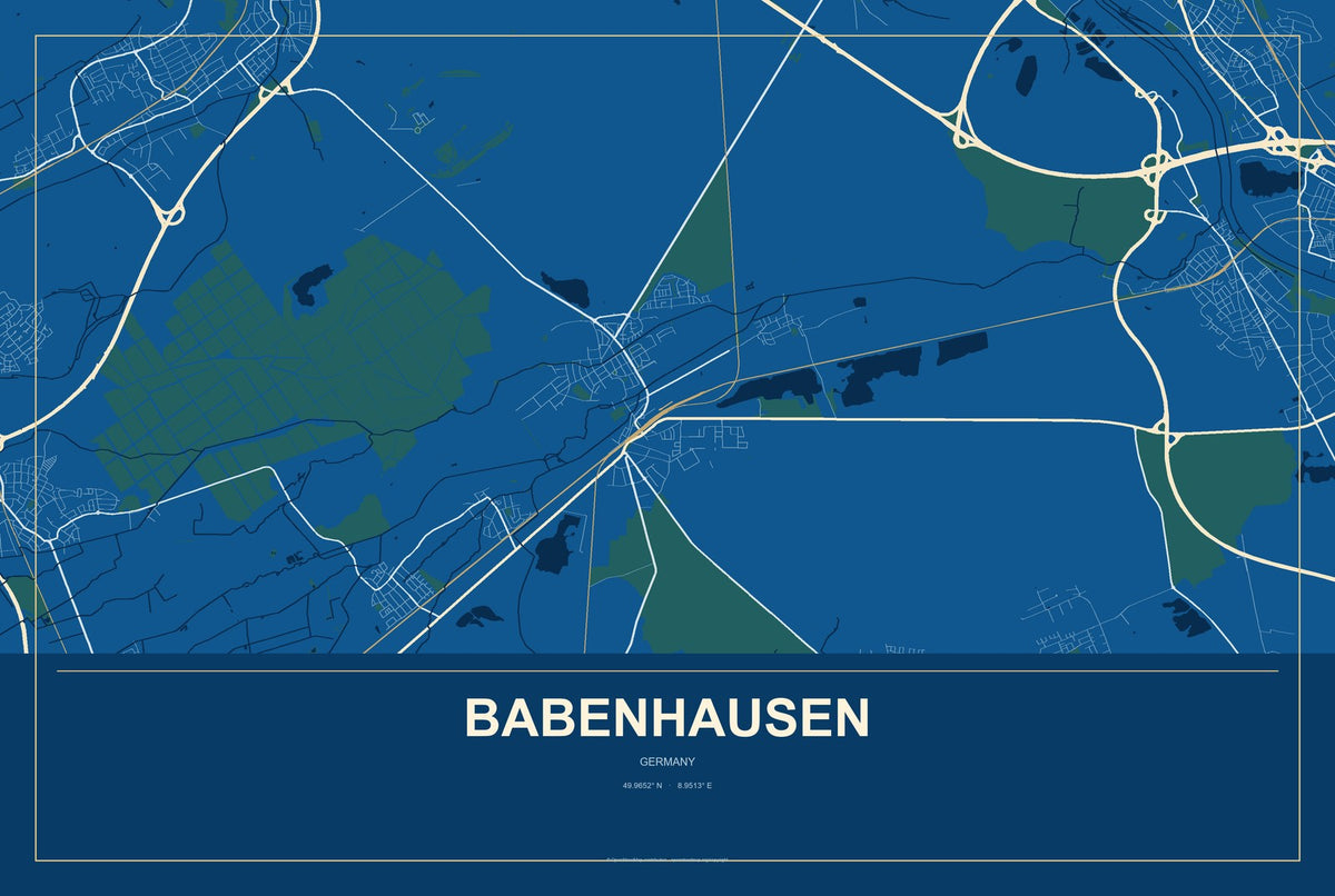 Babenhausen, Germany City Map Aluminum Sign in Harbor Cobalt style