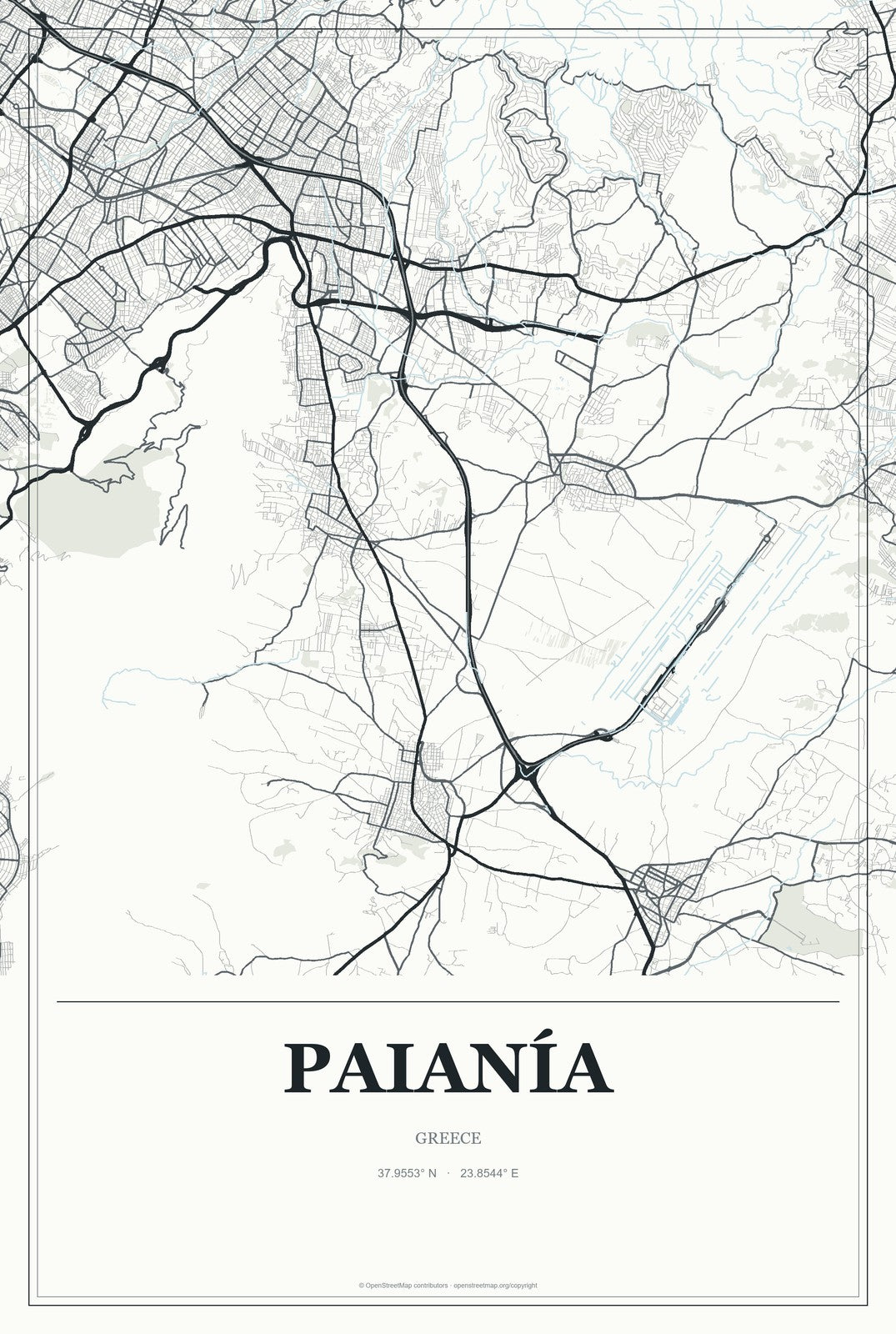 Paianía, Greece City Map Aluminum Sign in Gallery Air style