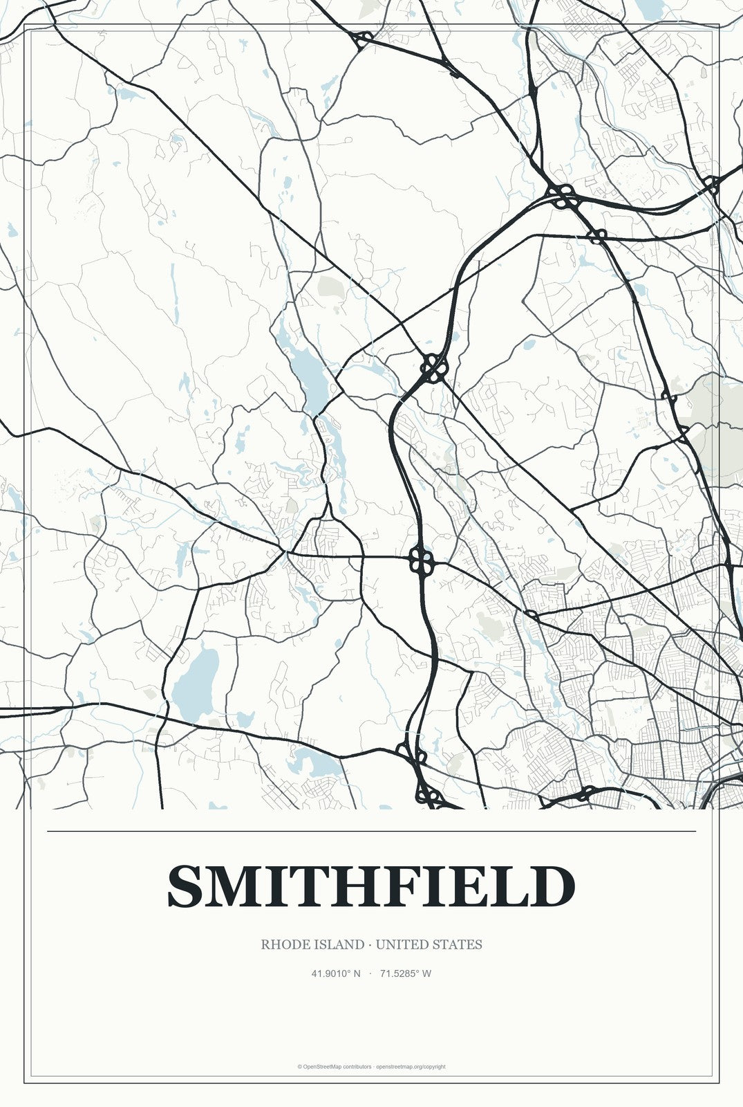 Smithfield, Rhode Island City Map Aluminum Sign in Gallery Air style