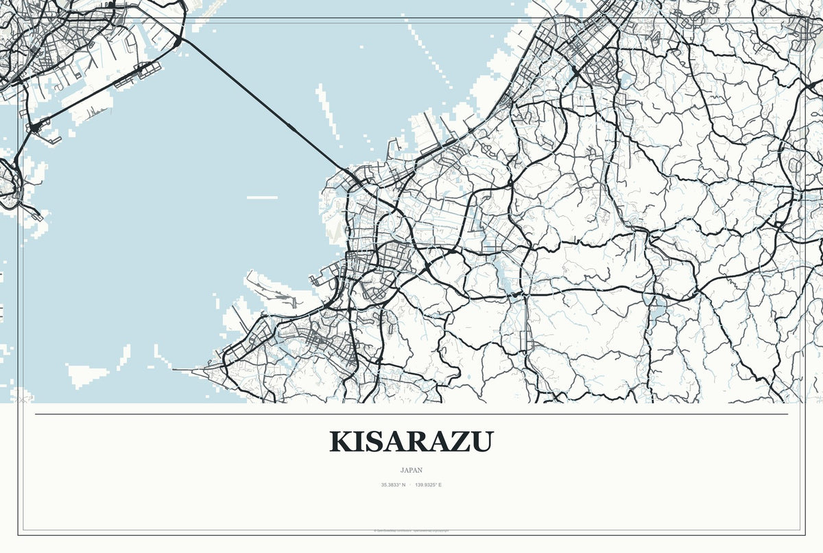 Kisarazu, Japan City Map Aluminum Sign in Gallery Air style