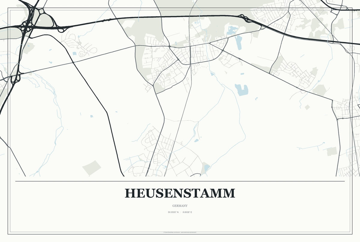 Heusenstamm, Germany City Map Aluminum Sign in Gallery Air style