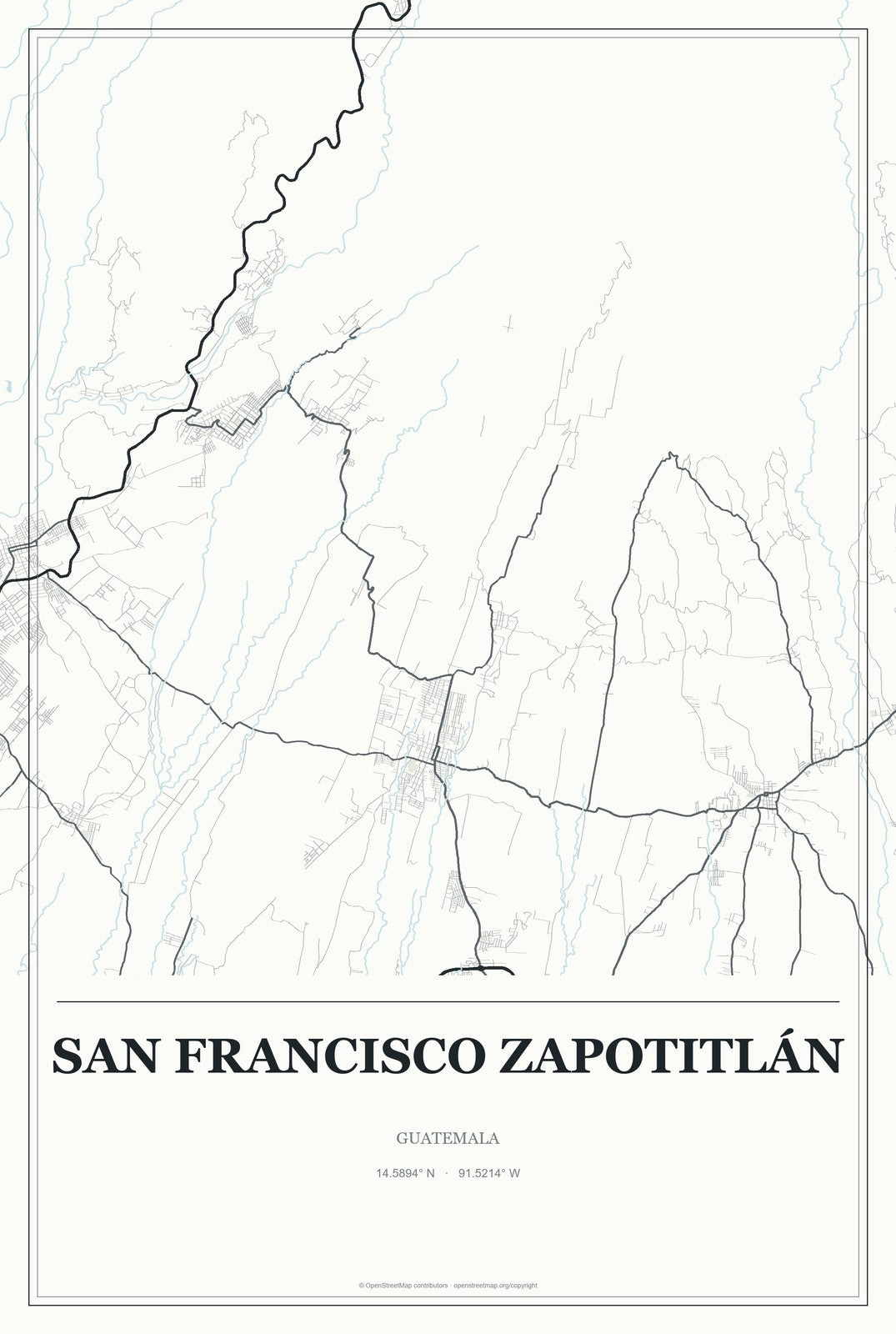 San Francisco Zapotitlán, Guatemala City Map Aluminum Sign in Gallery Air style