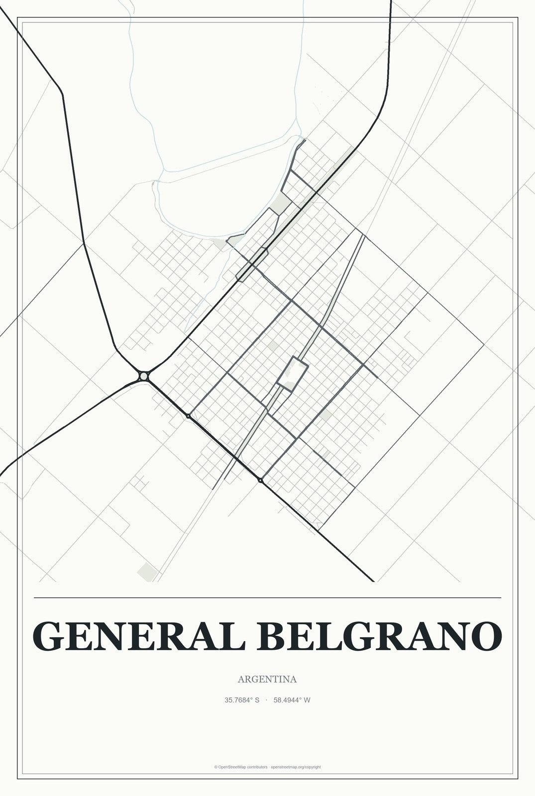 General Belgrano, Argentina City Map Aluminum Sign in Gallery Air style