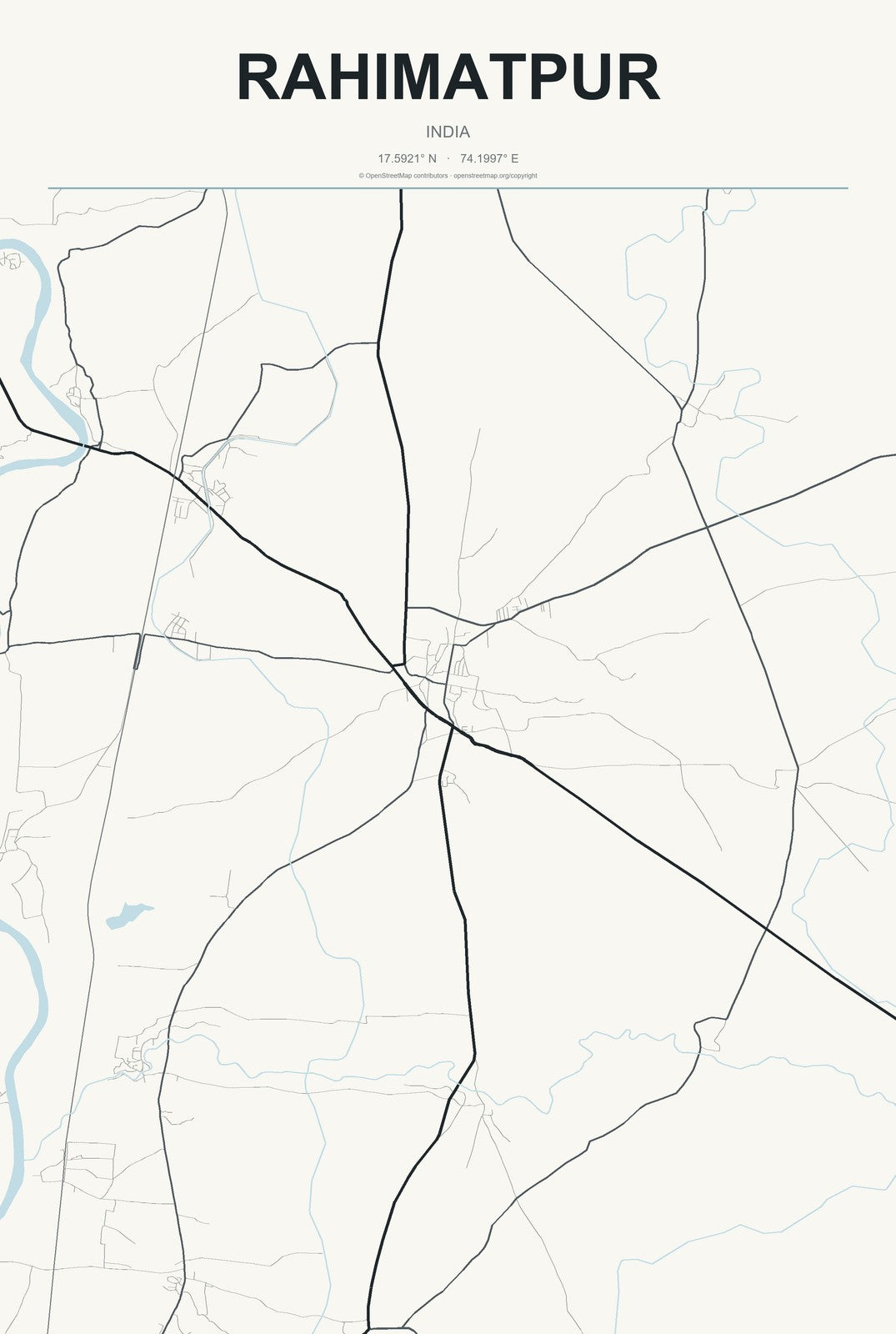 Rahimatpur, India City Map Aluminum Sign in Headline Atlas style