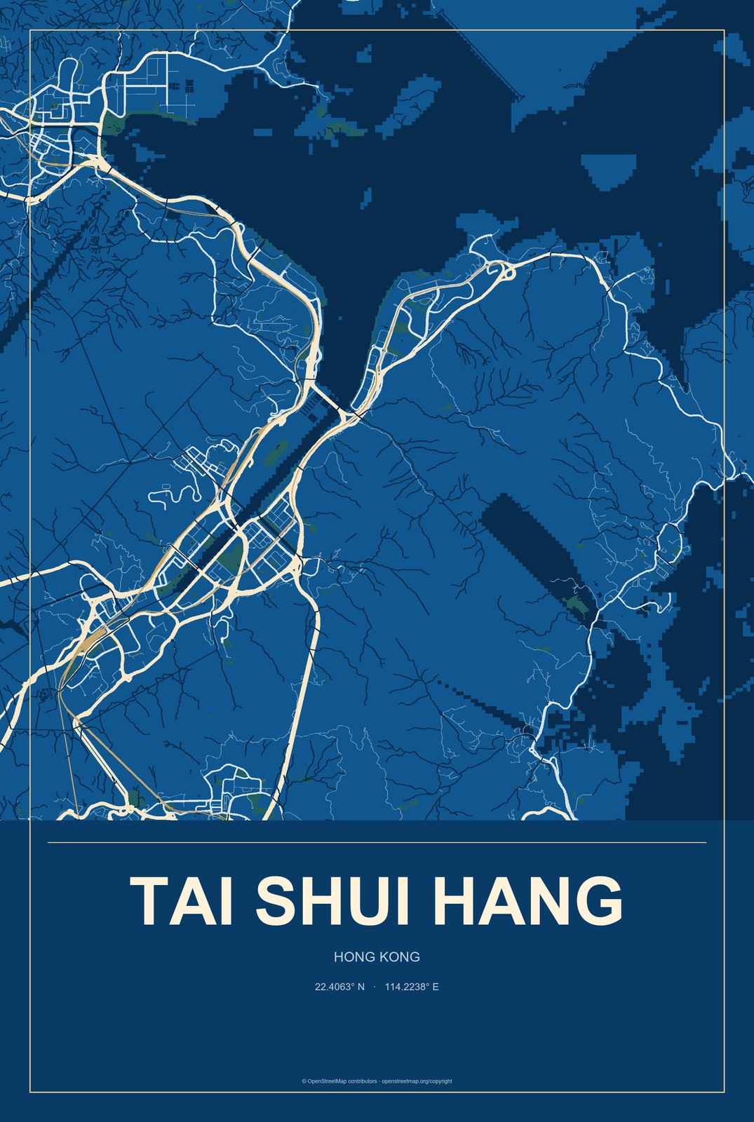 Tai Shui Hang, Hong Kong City Map Aluminum Sign in Harbor Cobalt style