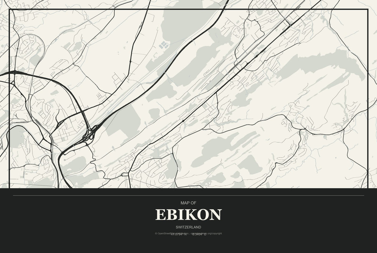 Ebikon, Switzerland City Map Aluminum Sign in Museum Plaque style
