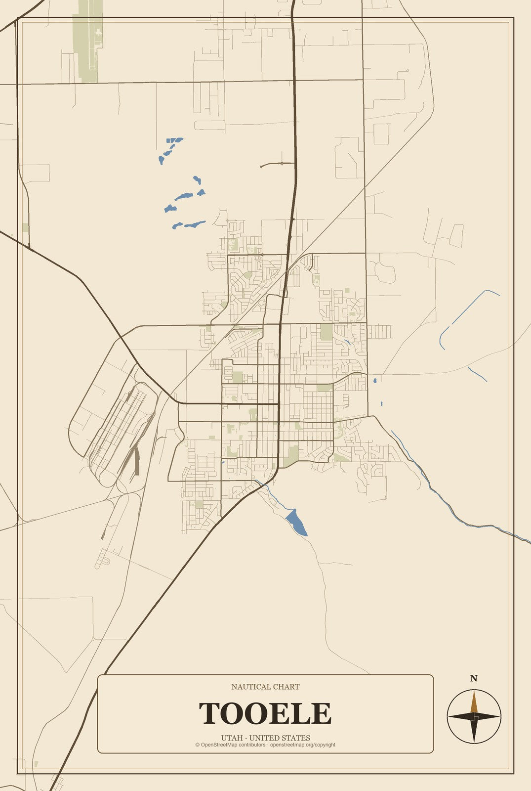 Tooele, Utah City Map Aluminum Sign in Heritage Nautical style