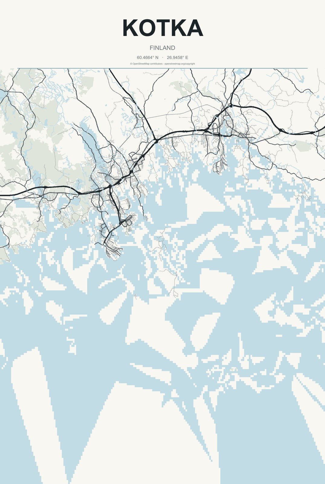Kotka, Finland City Map Aluminum Sign in Headline Atlas style