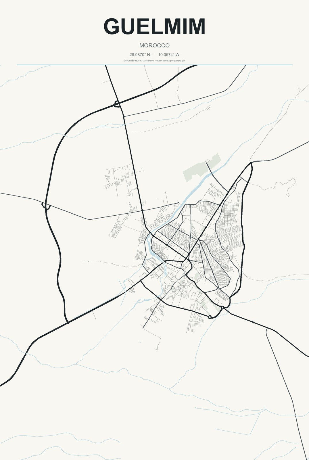 Guelmim, Morocco City Map Aluminum Sign in Headline Atlas style