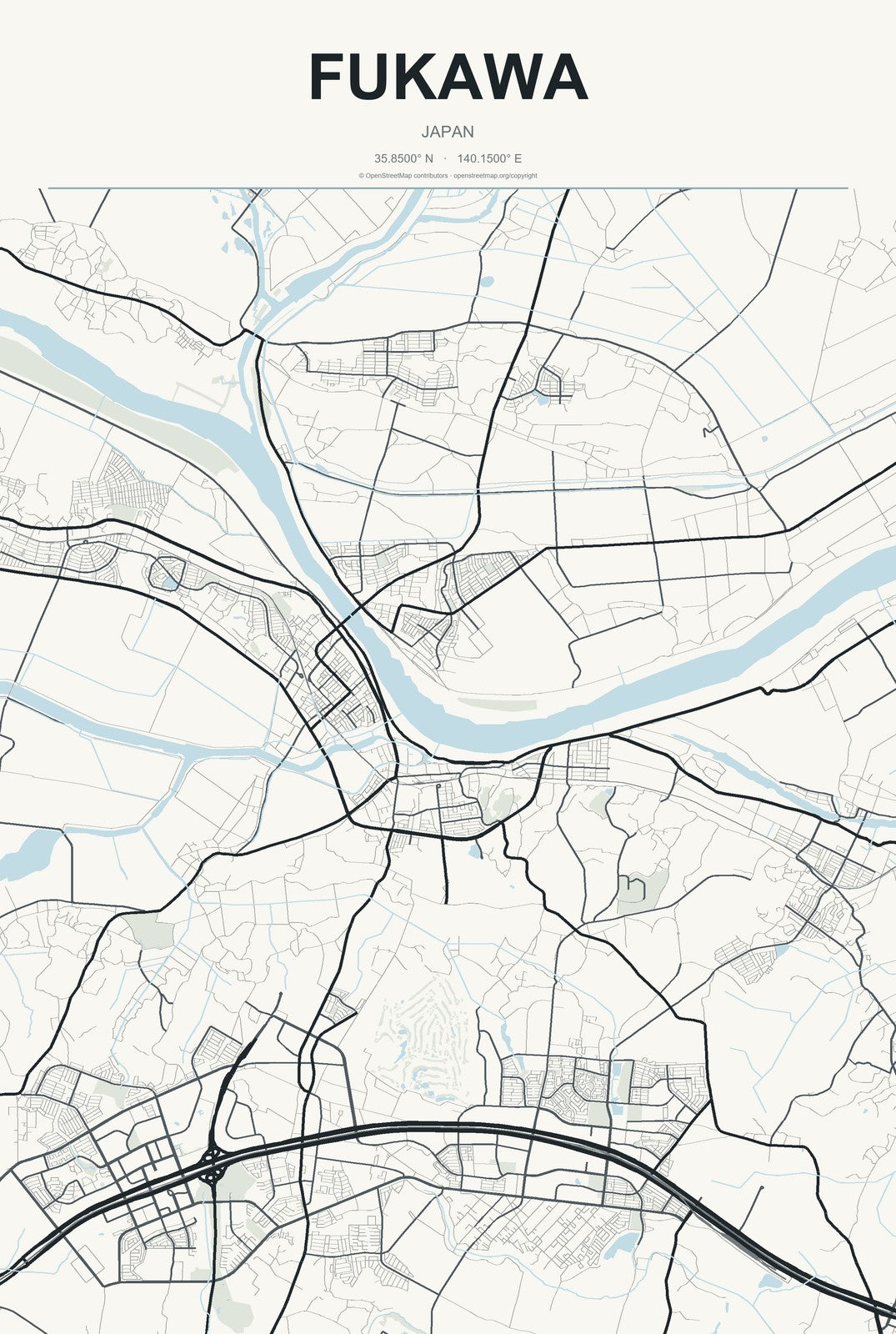 Fukawa, Japan City Map Aluminum Sign in Headline Atlas style