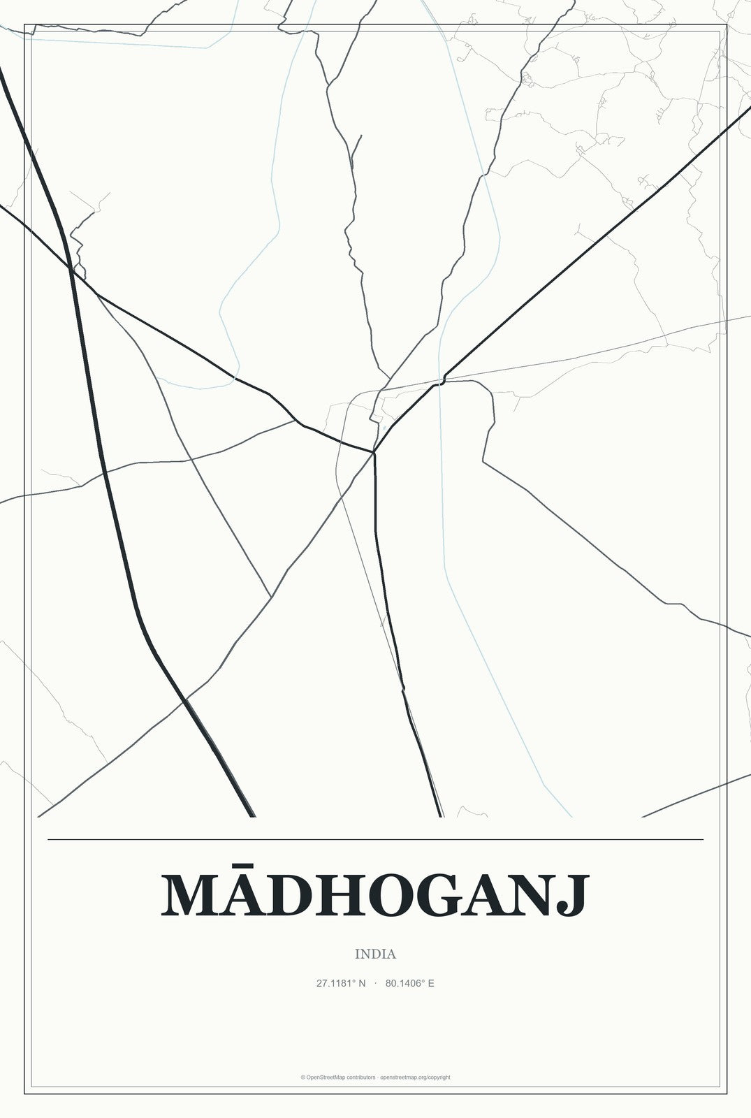 Mādhoganj, India City Map Aluminum Sign in Gallery Air style