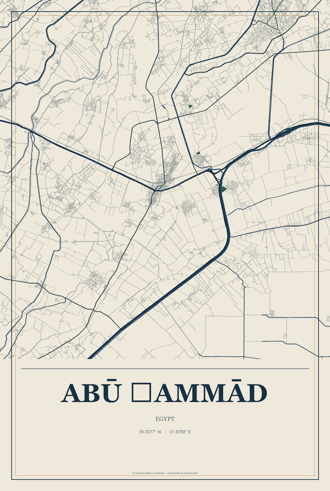 Abū Ḩammād, Egypt City Map Aluminum Sign in Coastal Cutout style
