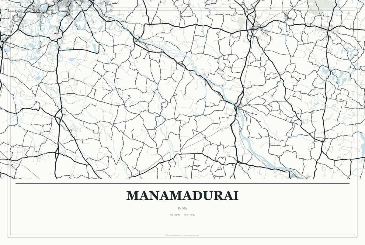 Manamadurai, India City Map Aluminum Sign in Gallery Air style