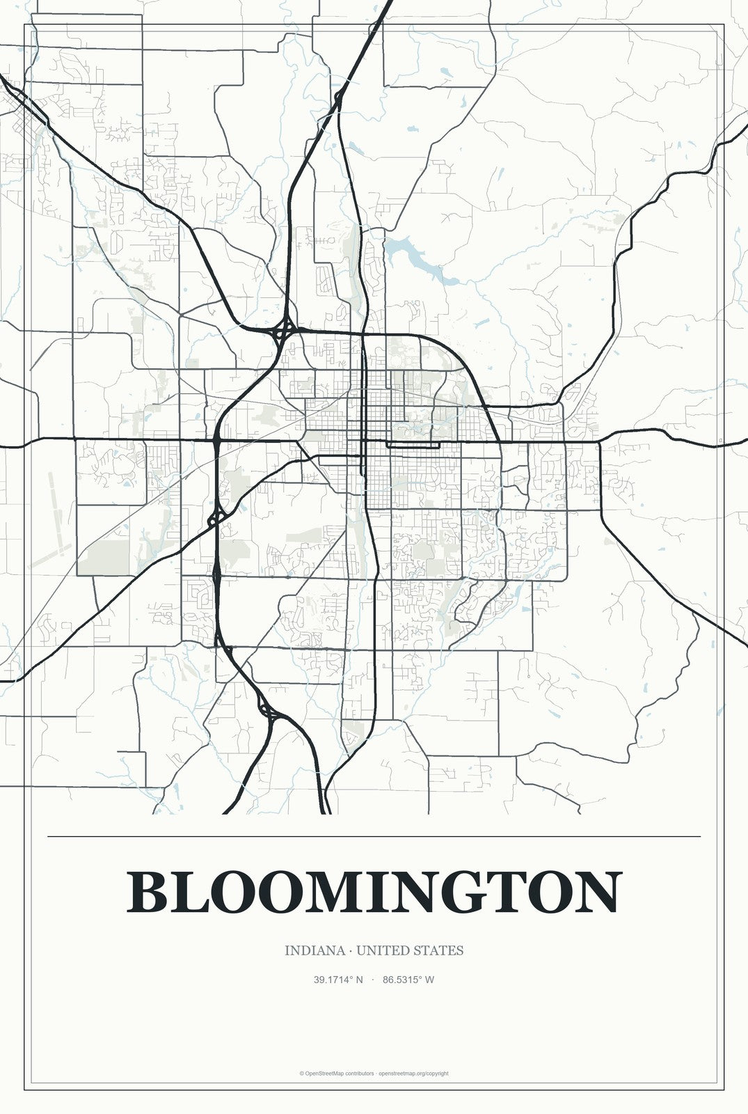 Bloomington, Indiana City Map Aluminum Sign in Gallery Air style