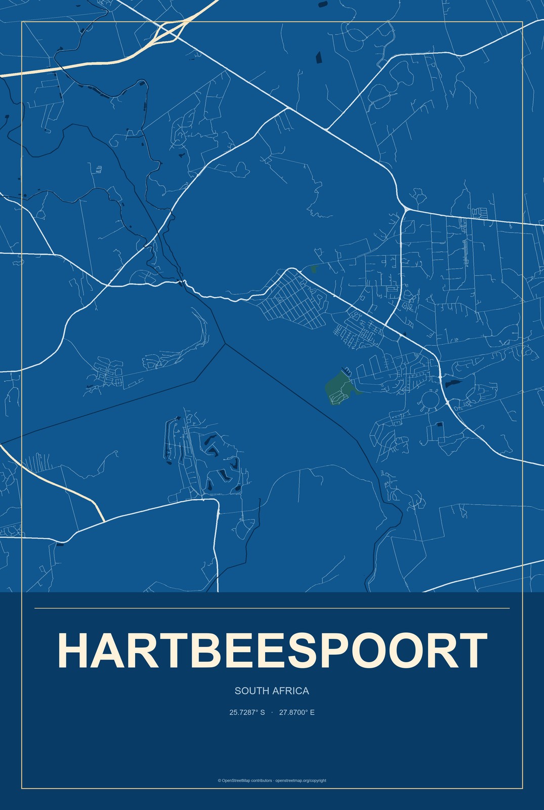Hartbeespoort, South Africa City Map Aluminum Sign in Harbor Cobalt style
