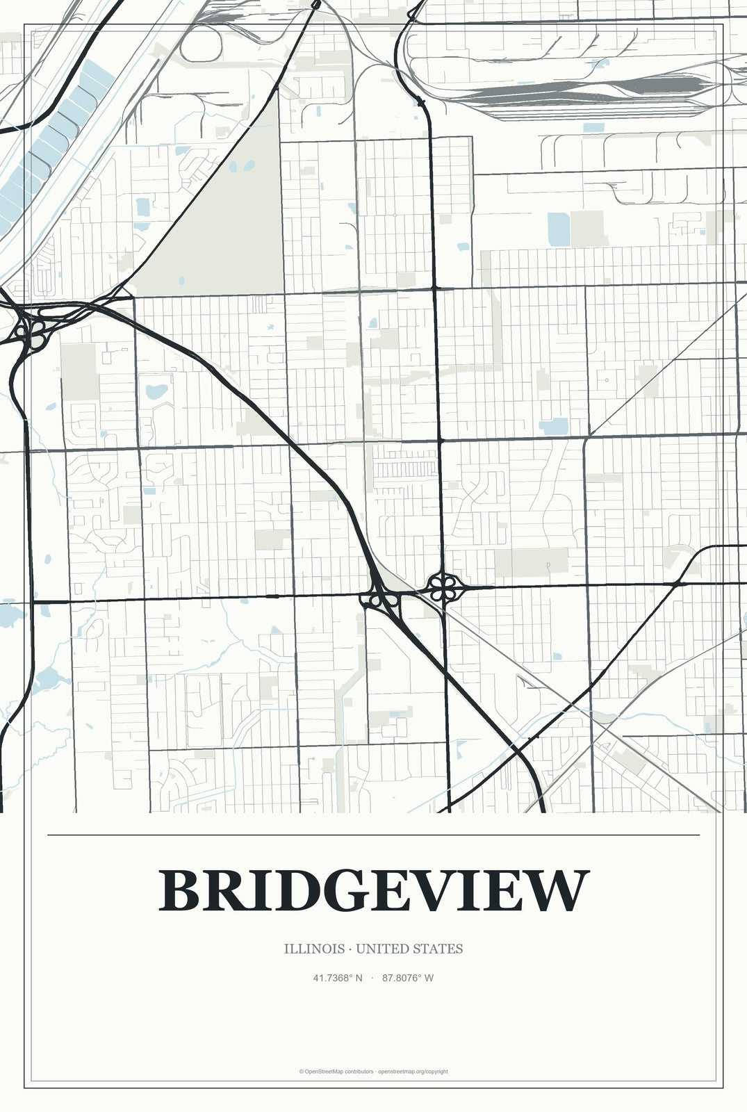 Bridgeview, Illinois City Map Aluminum Sign in Gallery Air style