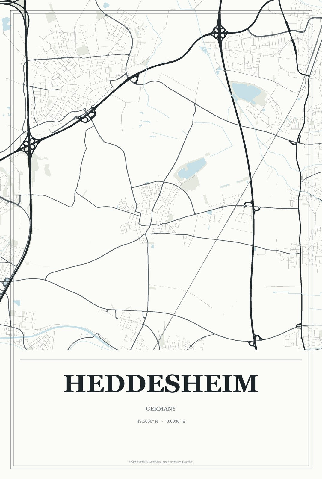 Heddesheim, Germany City Map Aluminum Sign in Gallery Air style