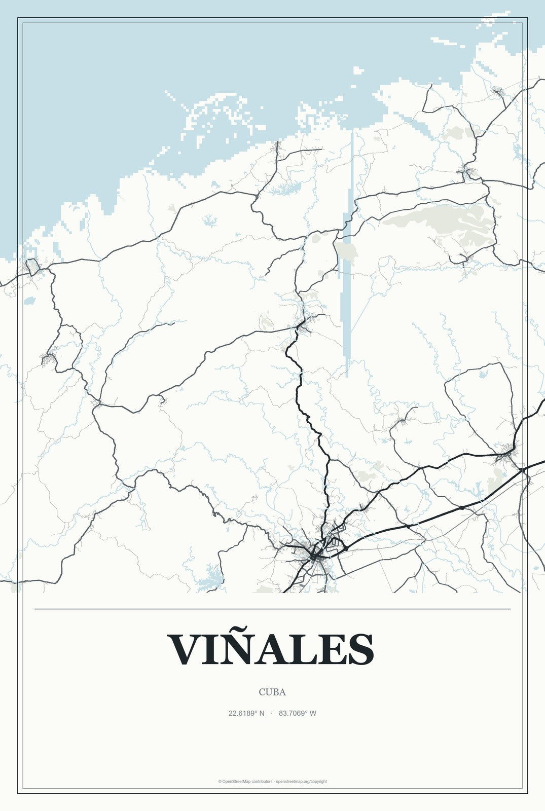 Viñales, Cuba City Map Aluminum Sign in Gallery Air style