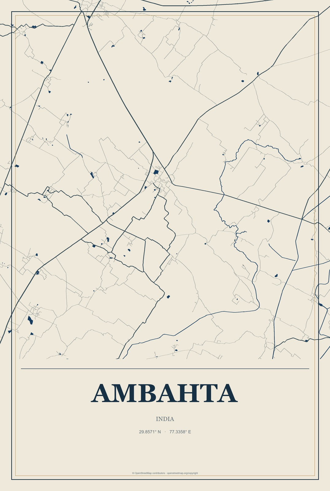 Ambahta, India City Map Aluminum Sign in Coastal Cutout style